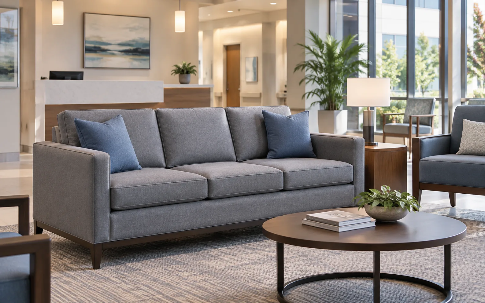 Fabric sofa cushions holding their shape in a commercial lounge