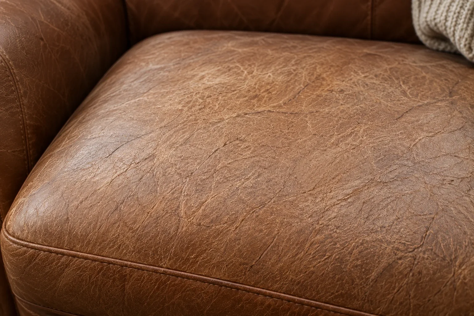Dry matte leather cushion with the correct color but no depth or sheen