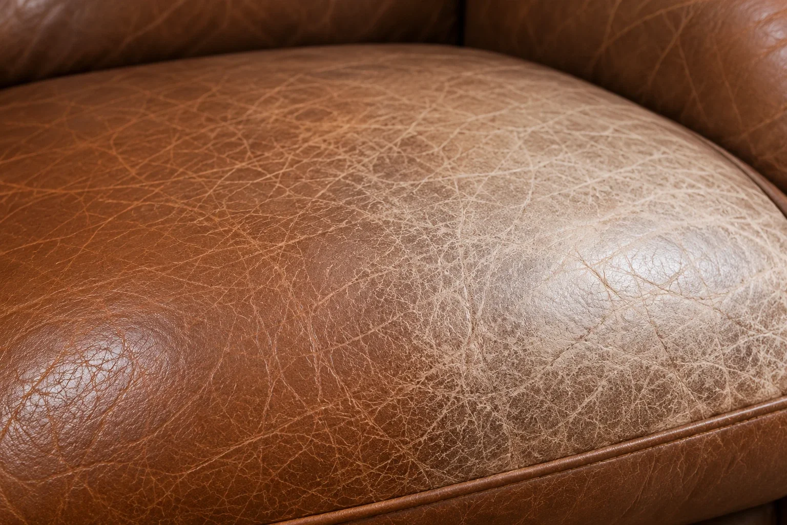 Leather with slight loss of richness, only visible next to a protected area