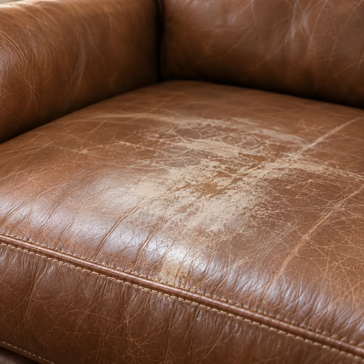 Sofa seat cushion whose center has lost color while the edges stay dark