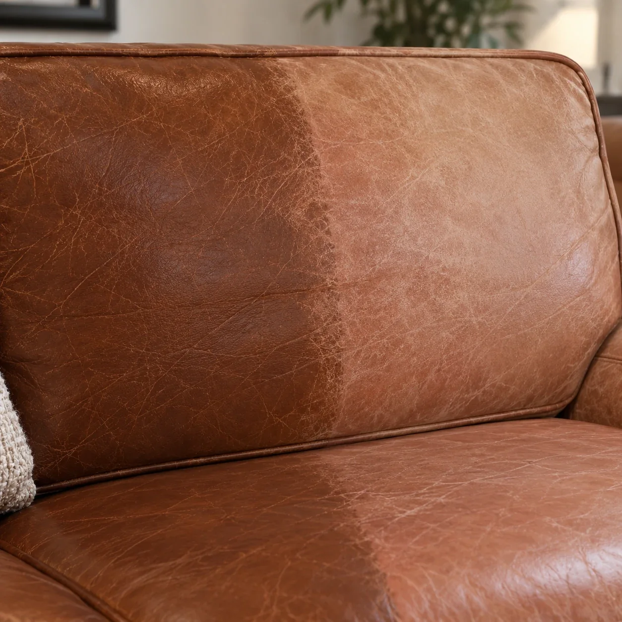 Leather sofa panel that no longer matches the tone of the panel beside it