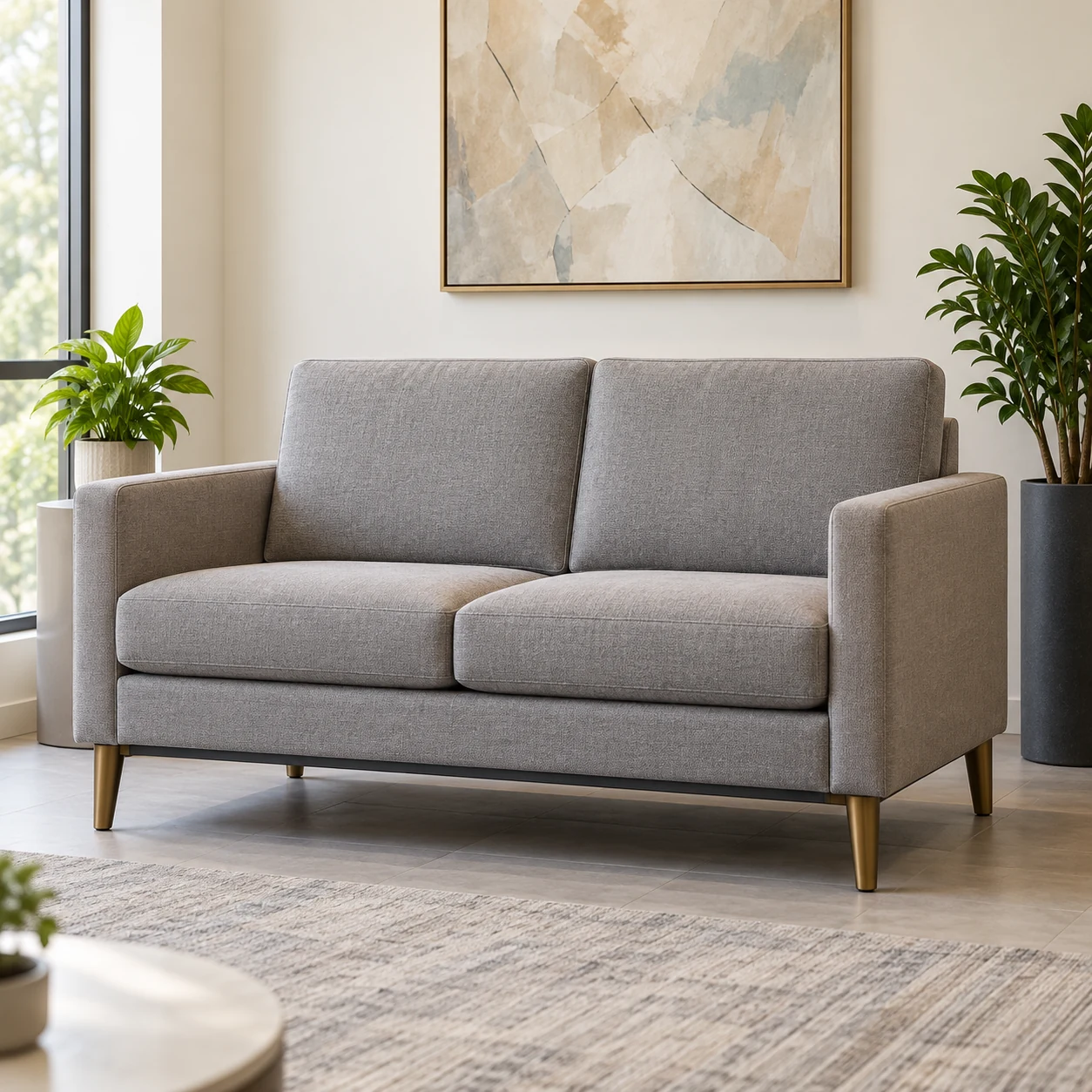 Gray two-seat waiting room sofa