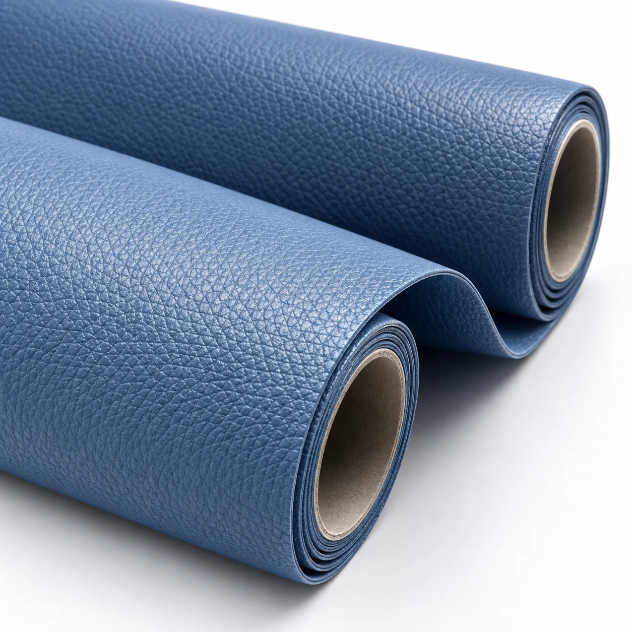 Rolls of healthcare-grade blue upholstery vinyl