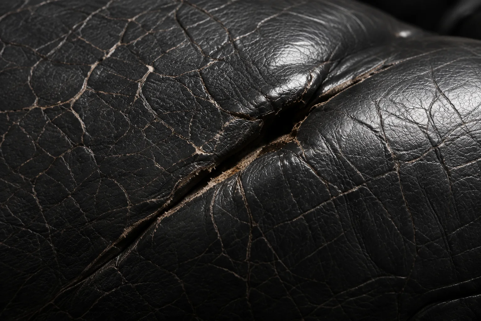 Cracking in the grain of a black leather Herman Miller cushion