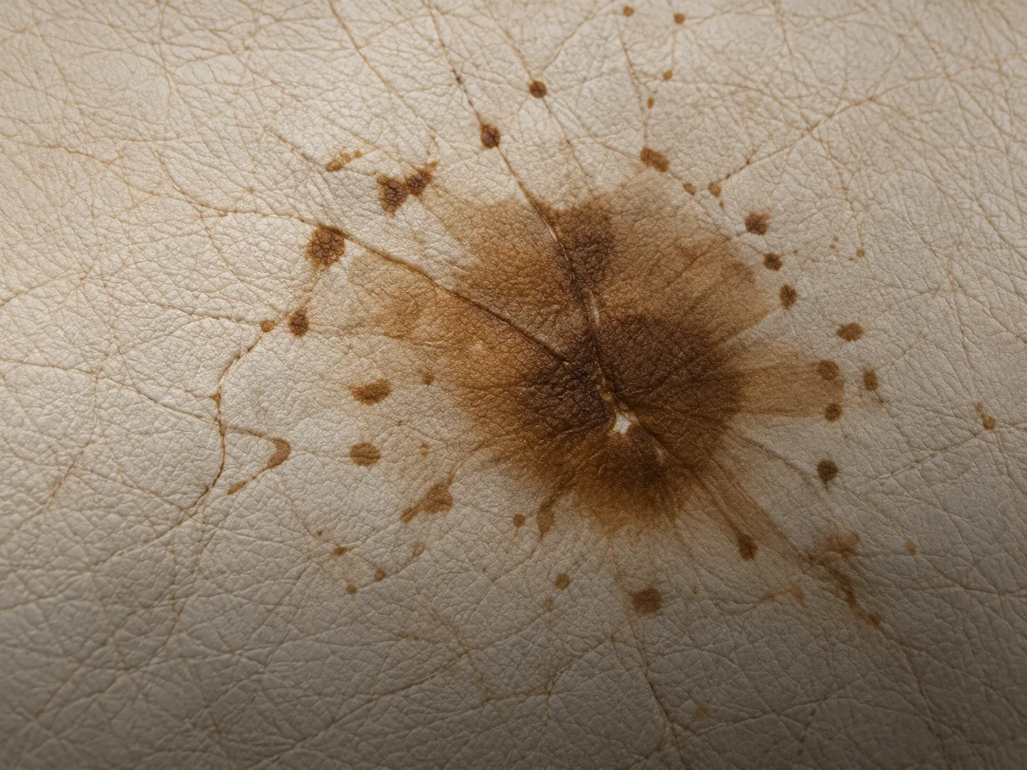 A dark stain on a cream leather Herman Miller cushion