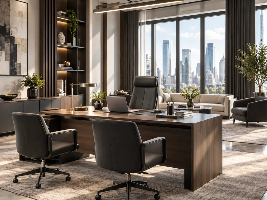 Open-plan office with leather task seating