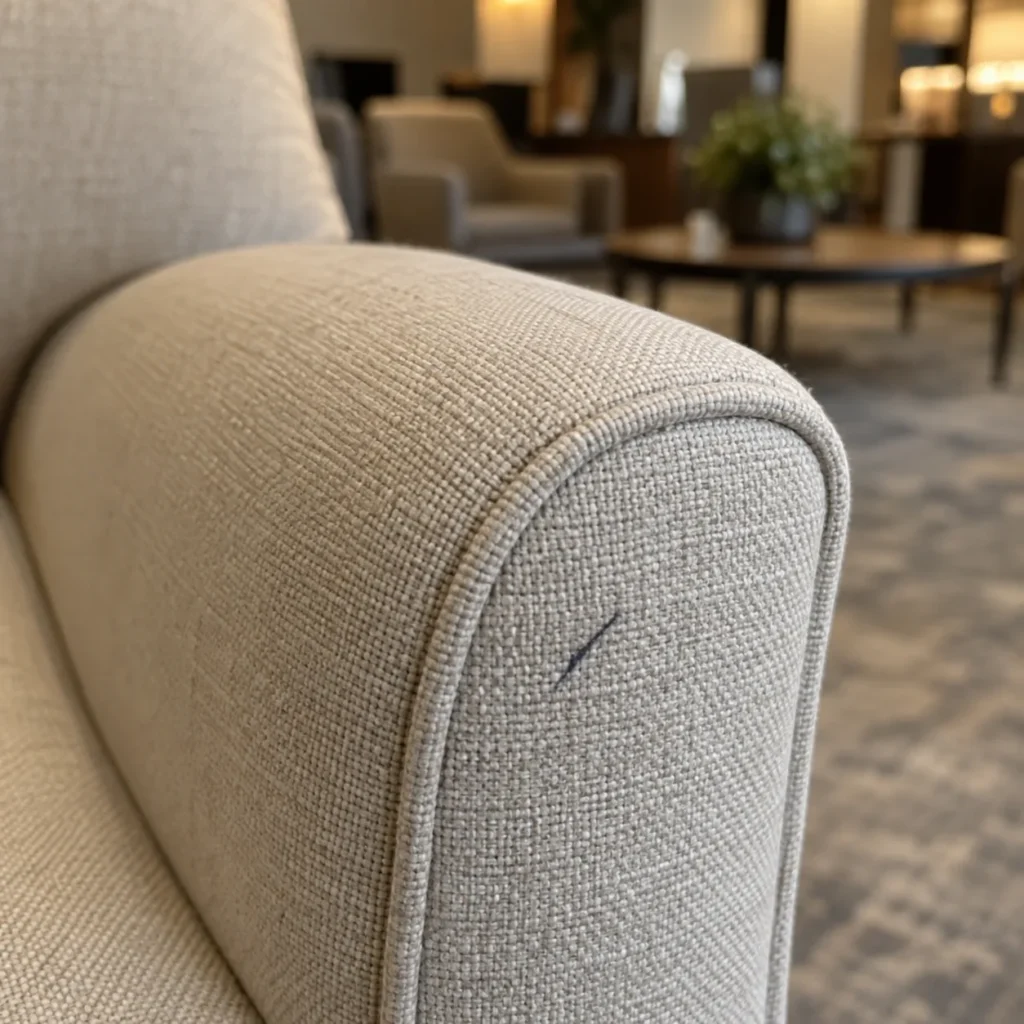Pen mark on the arm of an amenity room chair