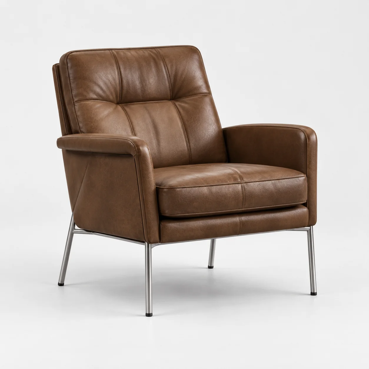 Knoll Florence lounge chair with brown leather cushions on a slim steel frame