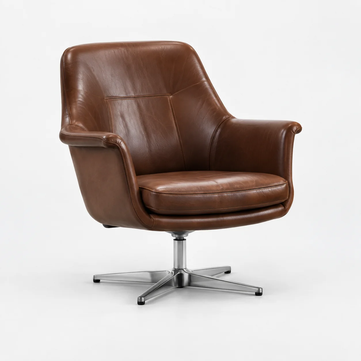 Knoll Saarinen executive chair upholstered in brown leather on a swivel base