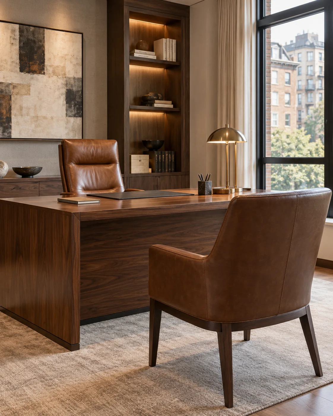 Leather desk chairs in a leasing office