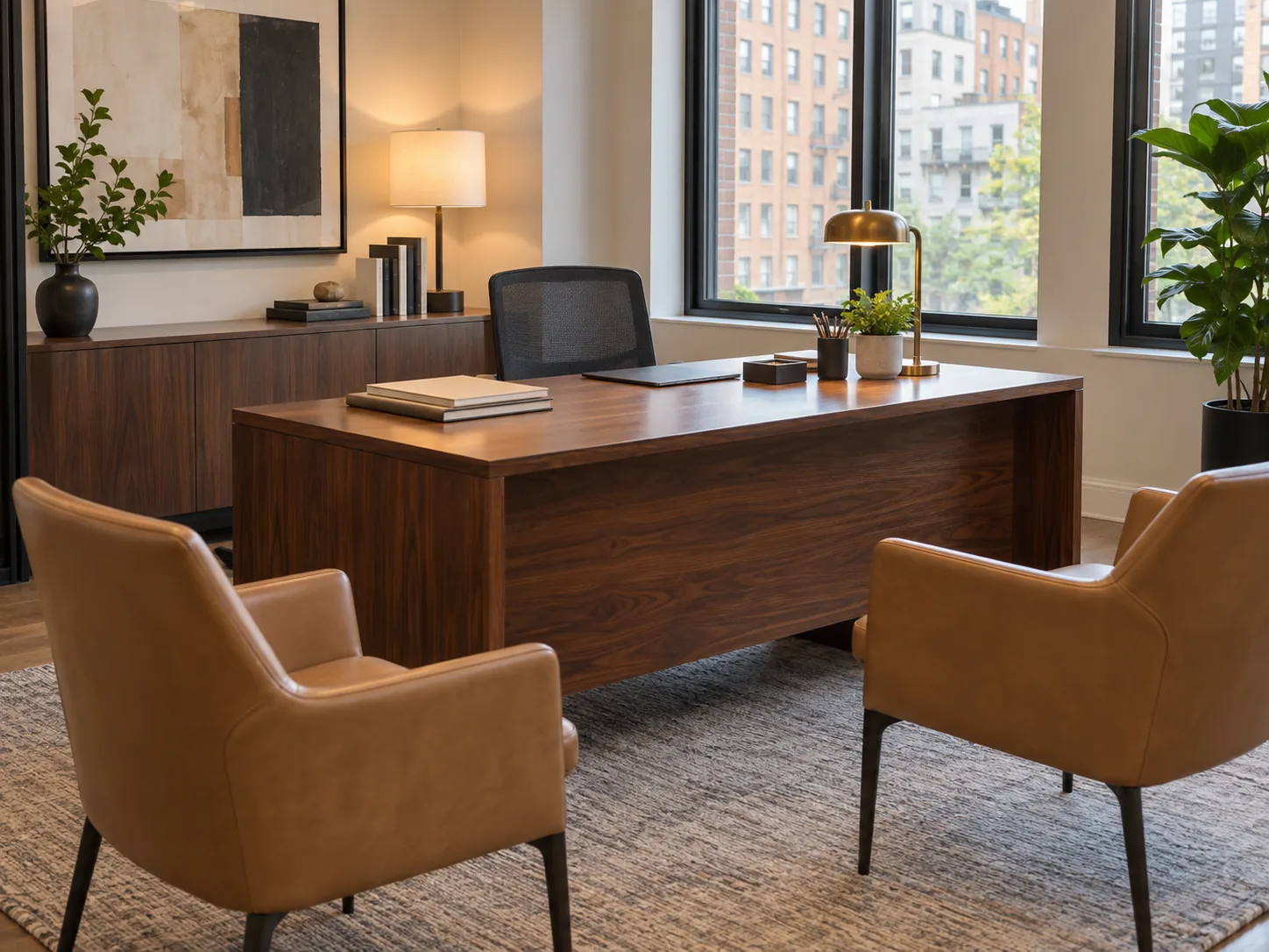 A walnut leasing office desk