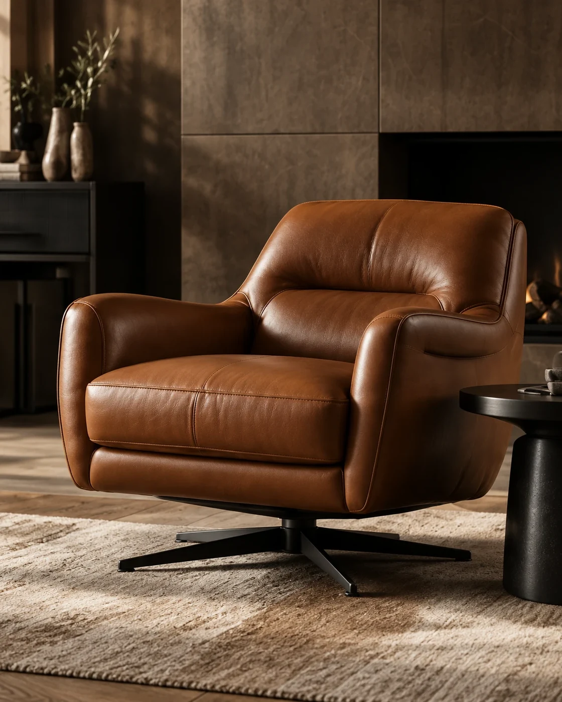 Cognac leather swivel chair