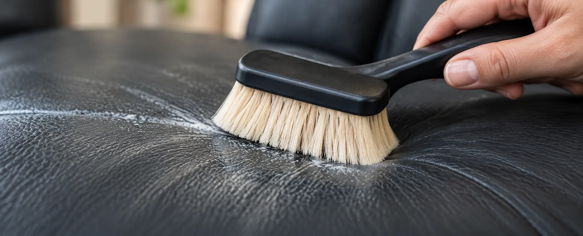 Soft brush cleaning black leather