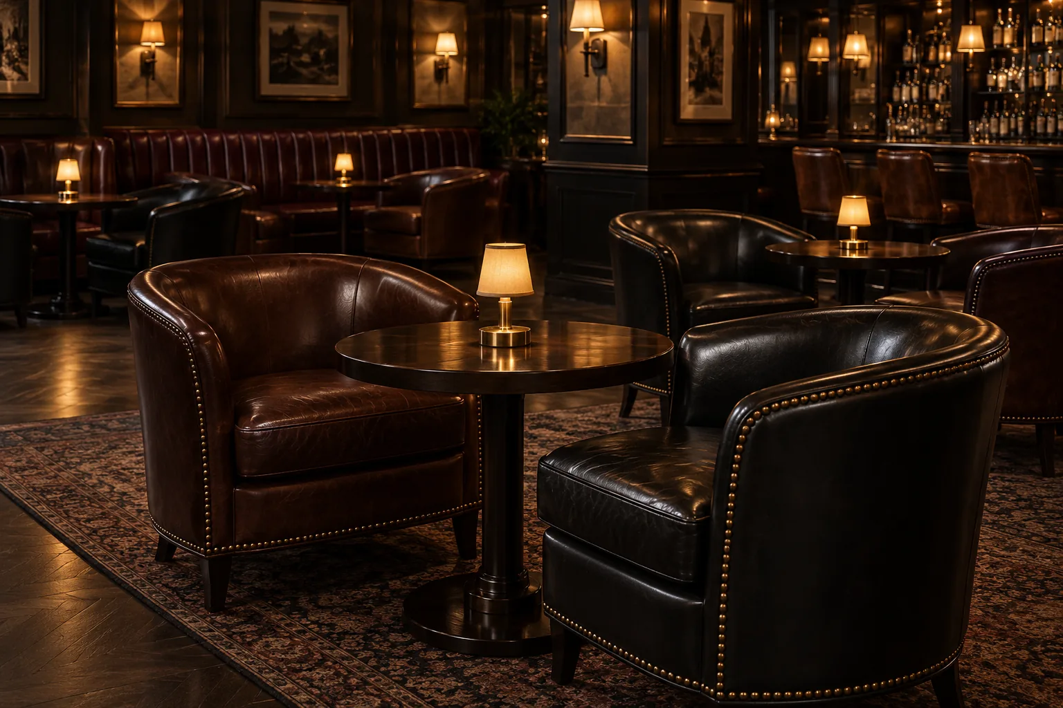 Leather club chairs in a cocktail lounge