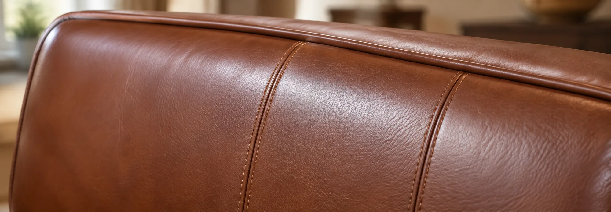 Close detail of a restored leather cushion