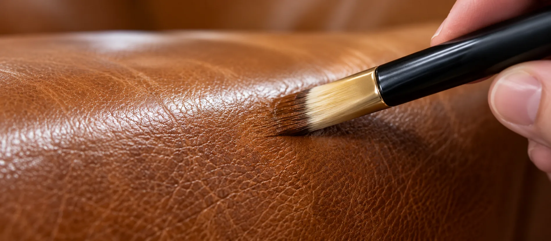 Conditioner being brushed into commercial leather upholstery