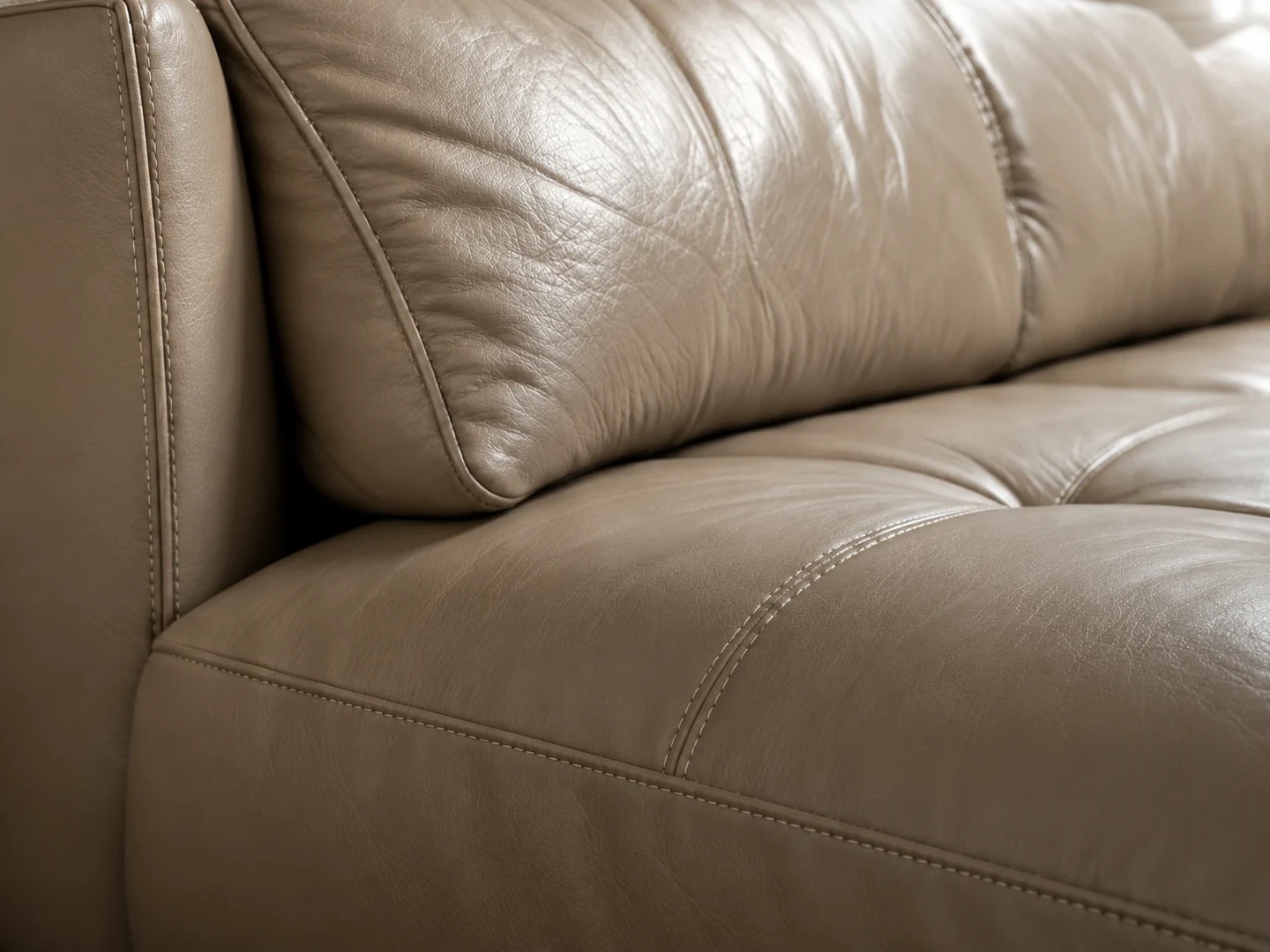 Taupe leather sofa seat and back cushions