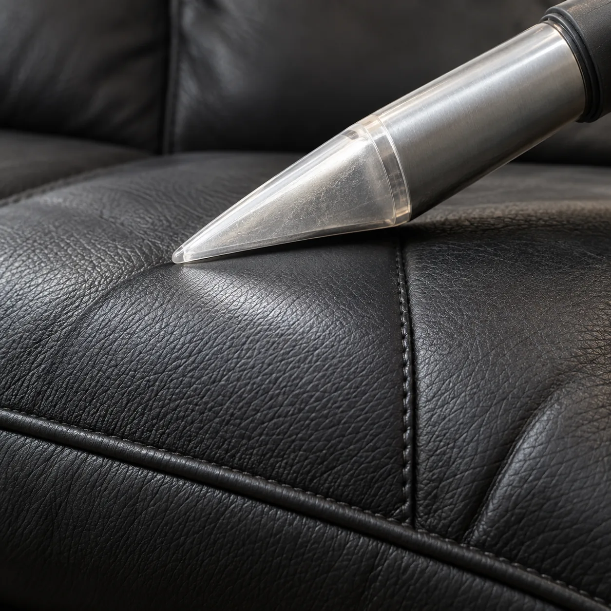 Applicator laying pigment into a black bench seat during color restoration