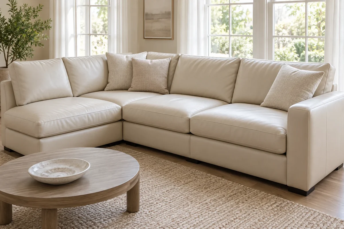 Large pale leather sectional
