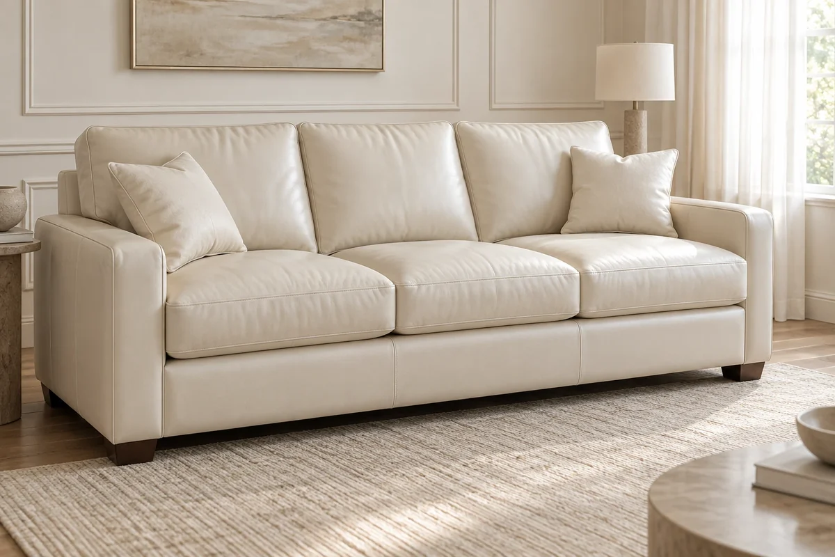 Cream leather sofa in a living room