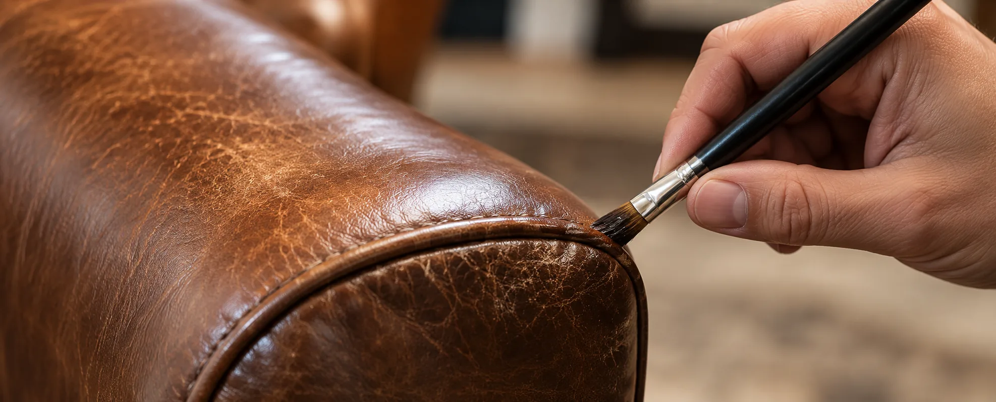 Assessing the remaining finish on a worn area of commercial leather
