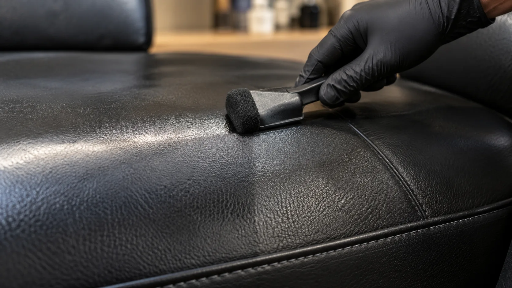 Controlled application of leather finish to a worn commercial seat