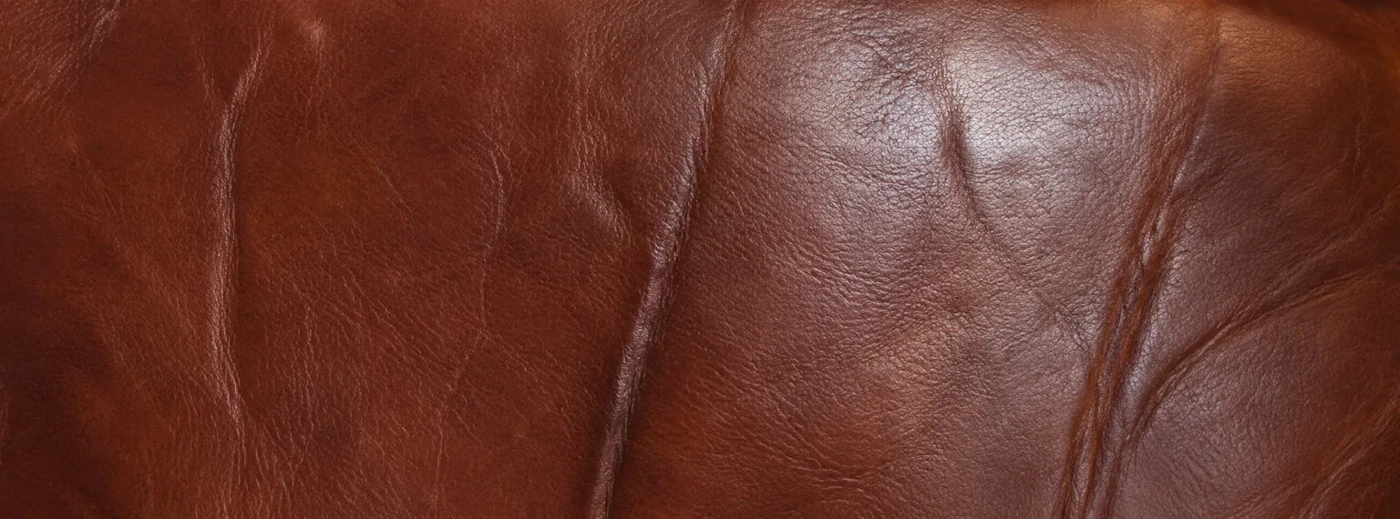 Worn color along the front edge of a leather seat