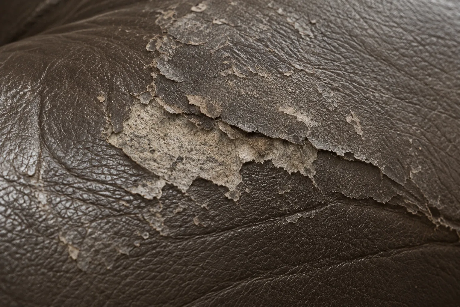 Macro close-up of dark brown finish peeled back to show the layer underneath