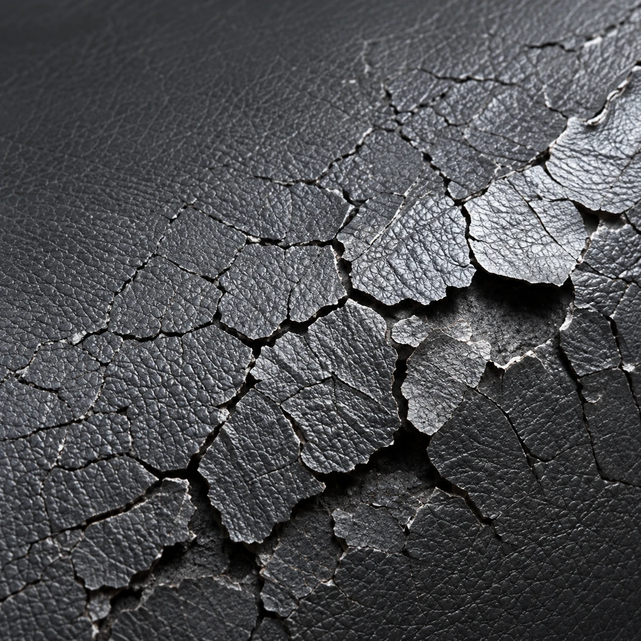 Black leather finish flaking away in large plates