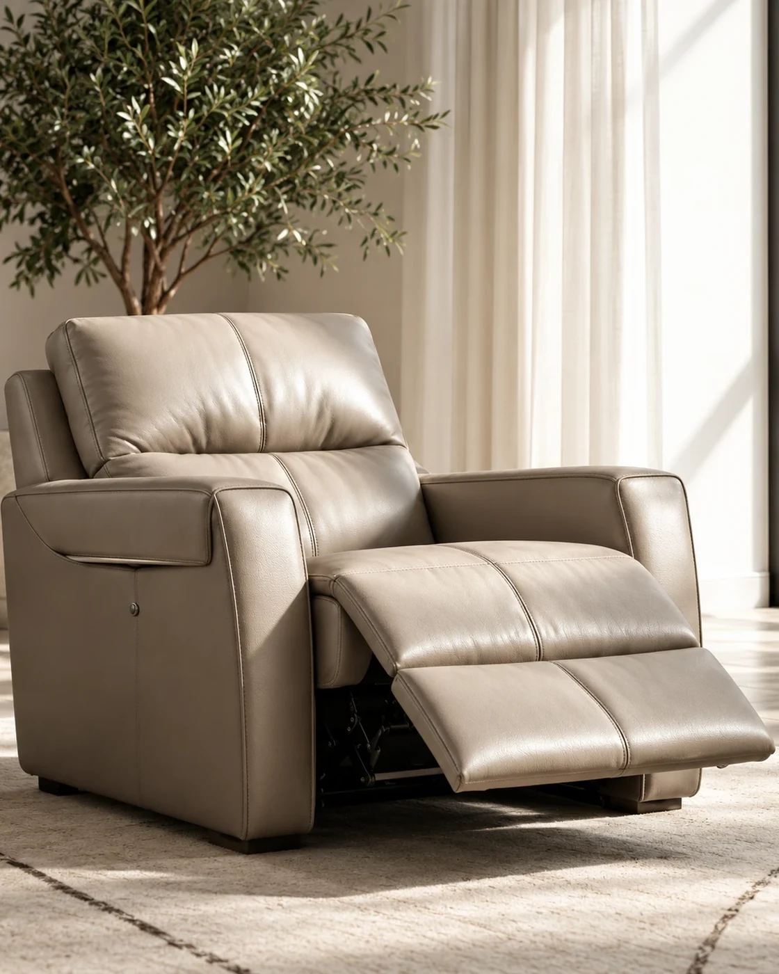 Taupe leather recliner