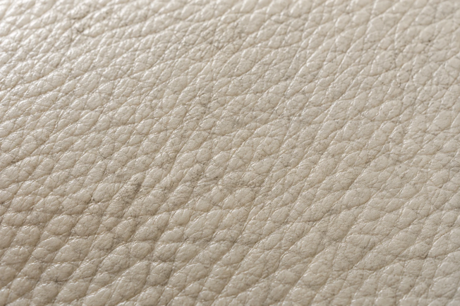 Close-up of cream leather grain with dirt settled between the pebbles