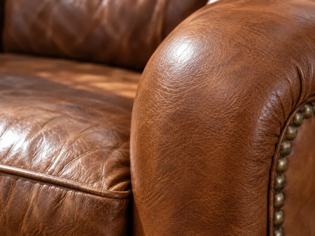 The same sofa arm after the scratches were filled and refinished