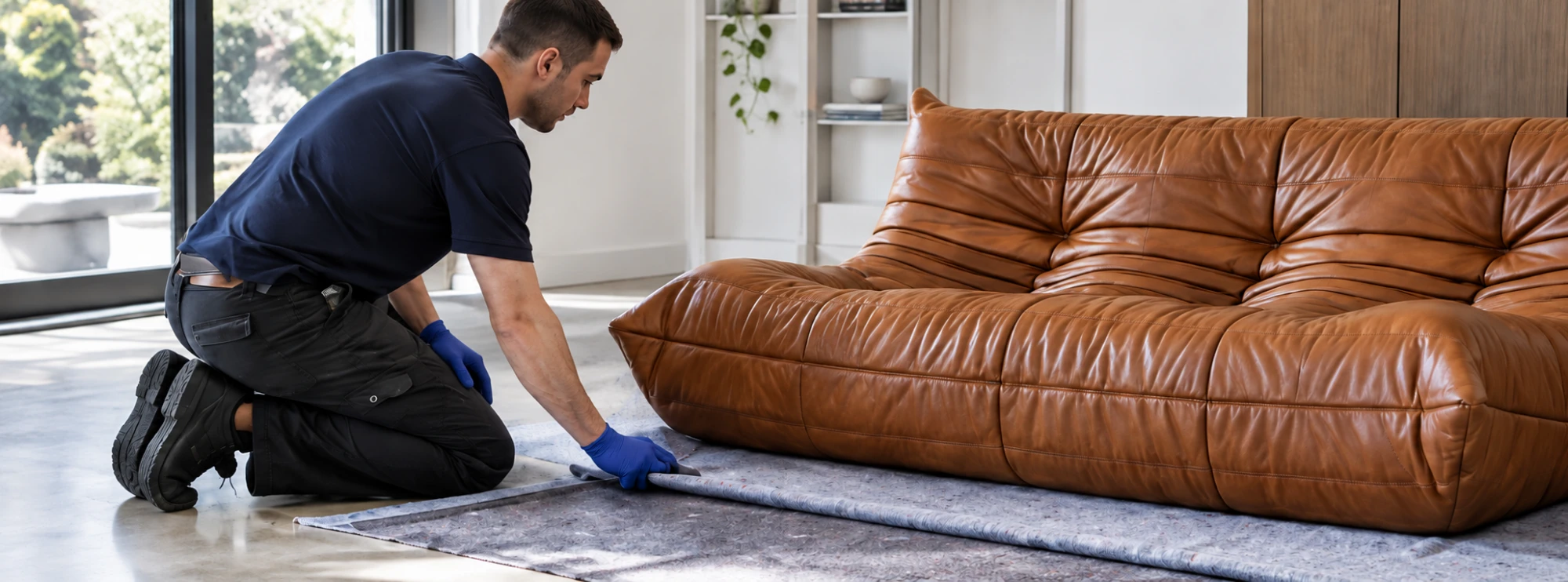 Ligne Roset leather repair carried out on site in a New York home