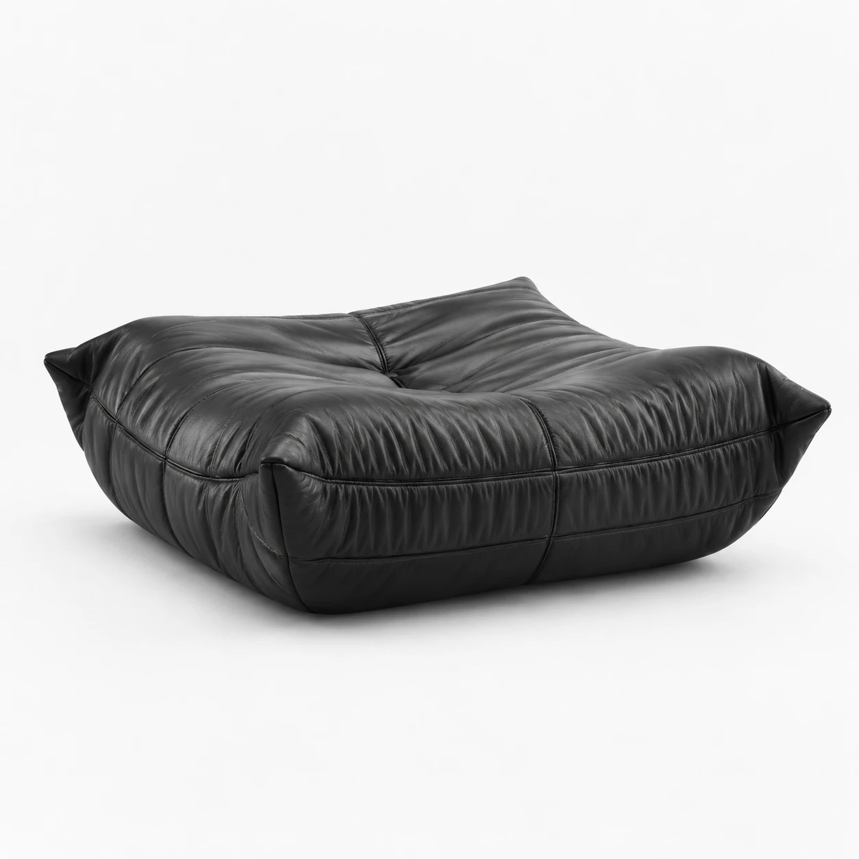 Black Togo leather ottoman pouf