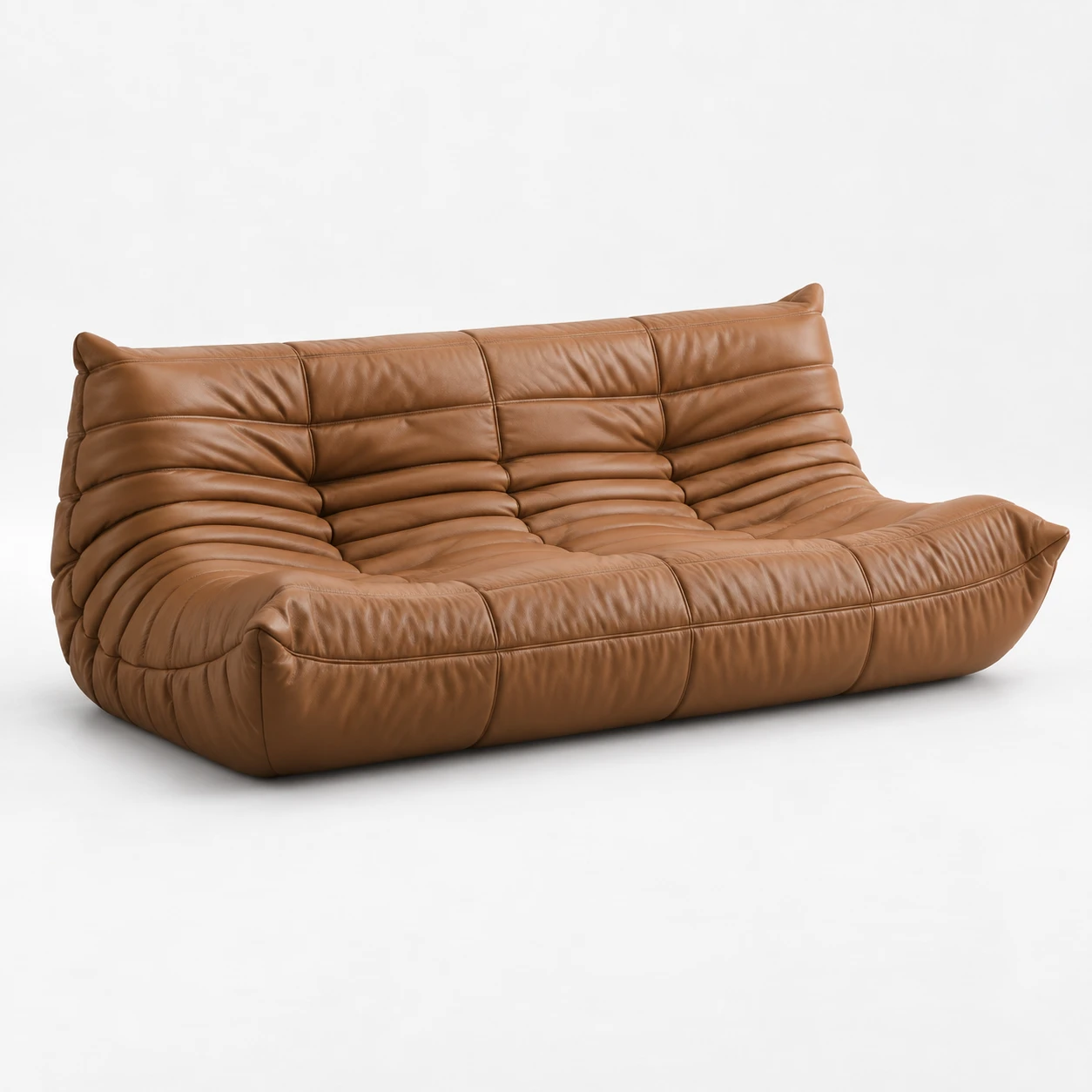 Cognac Togo leather sofa serviced for Ligne Roset leather repair