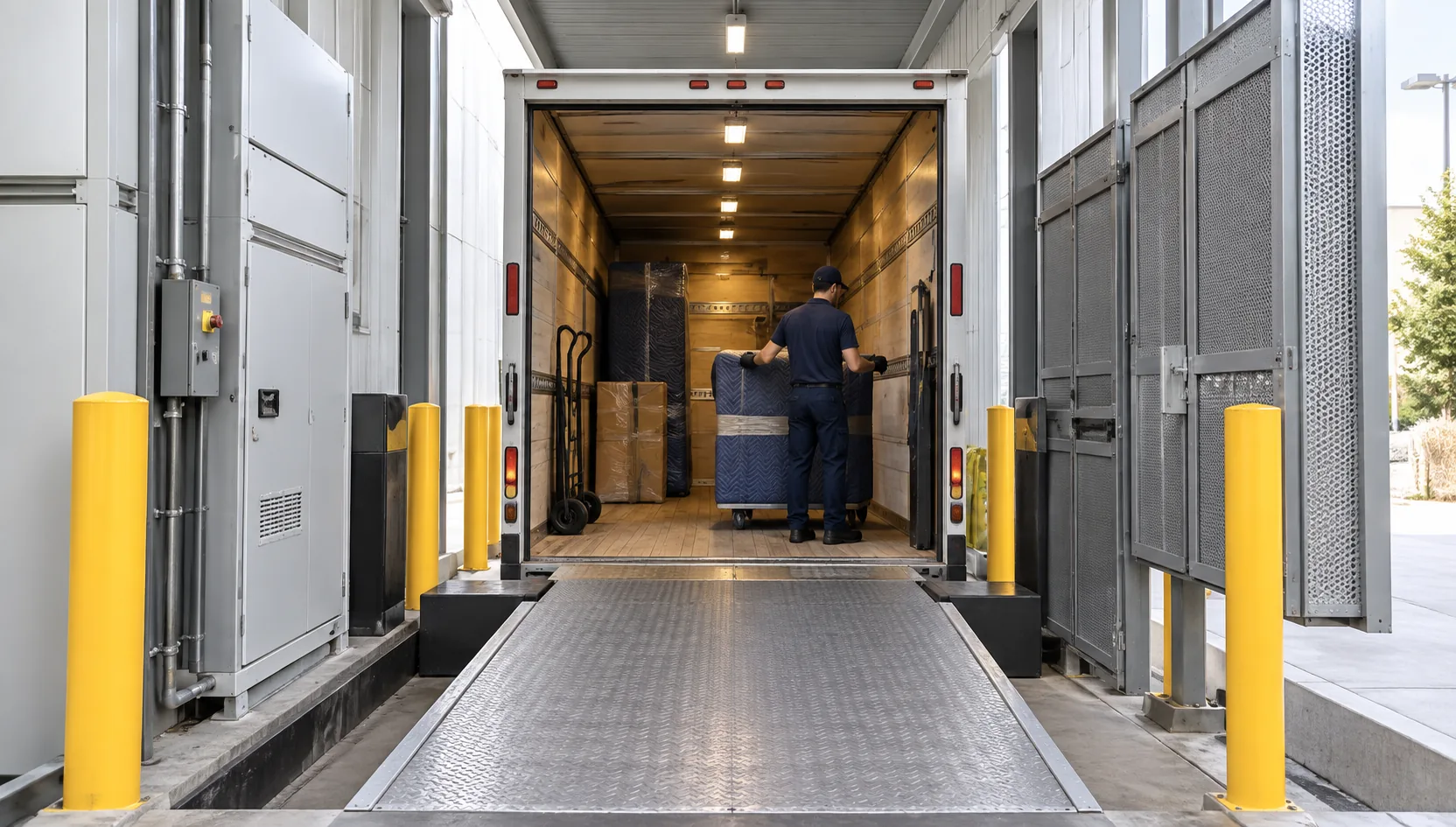 Freight elevator and loading dock corridor