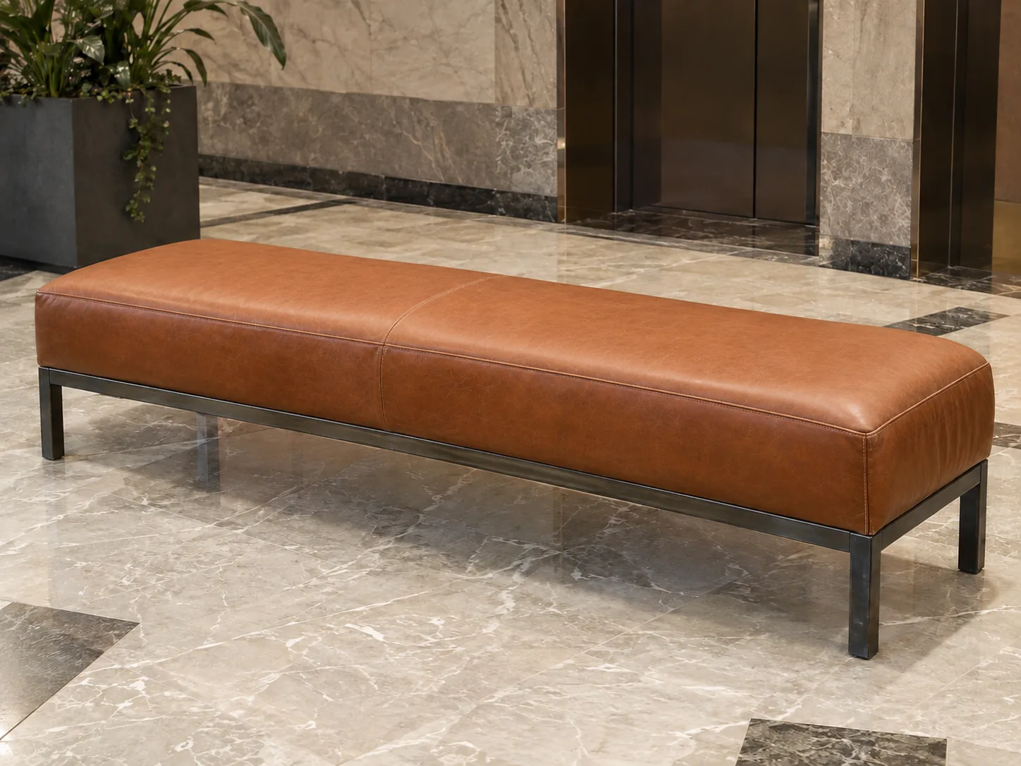 The same bench recovered in cognac leather