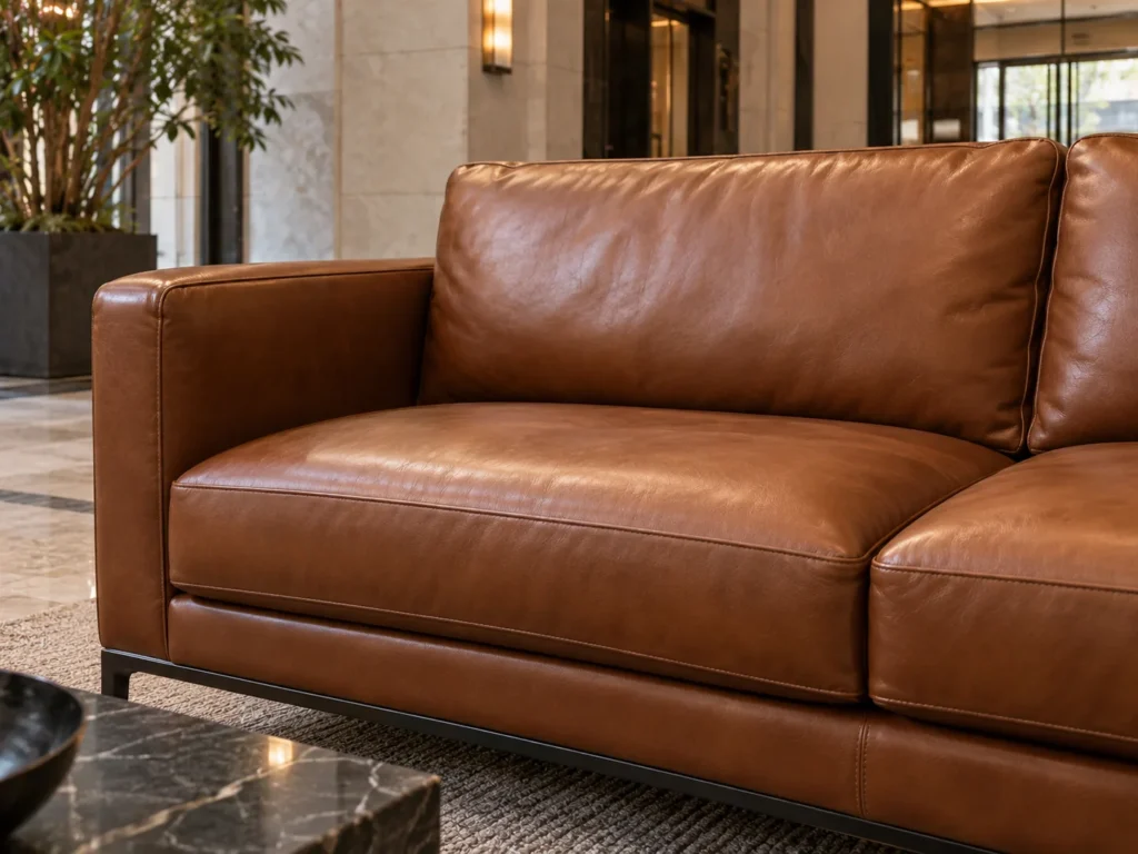 The same lobby sofa after restoration