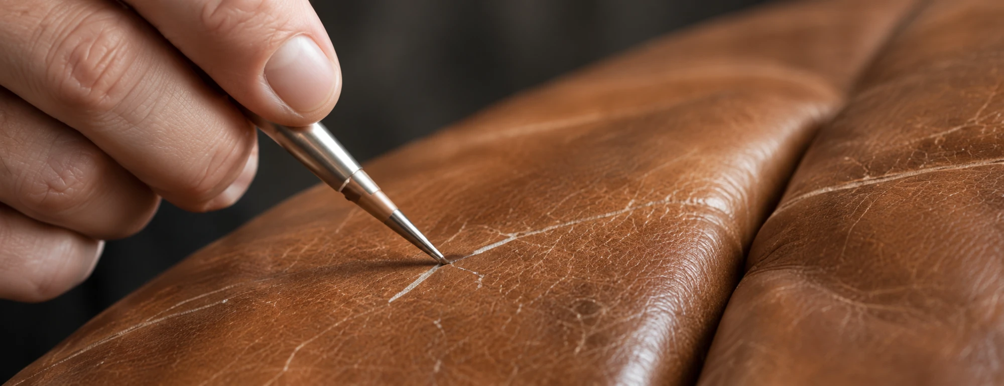 Localised Ligne Roset leather repair with a fine tool