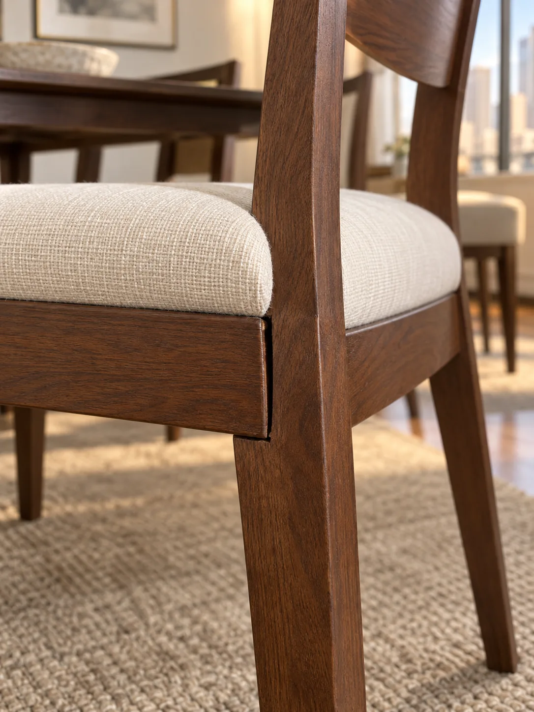 A loose wood leg on a dining chair