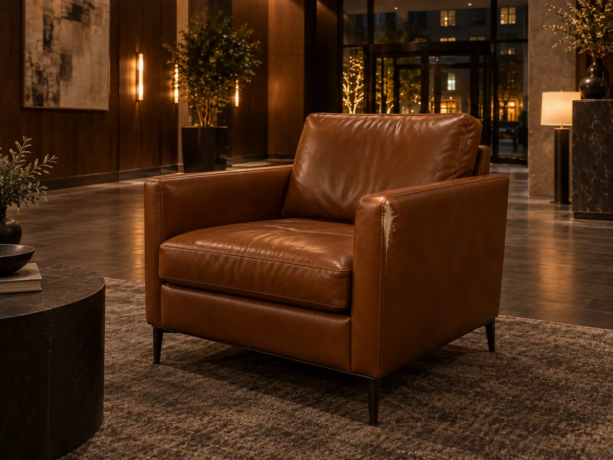 A lounge chair with a single scuffed arm and an otherwise good surface