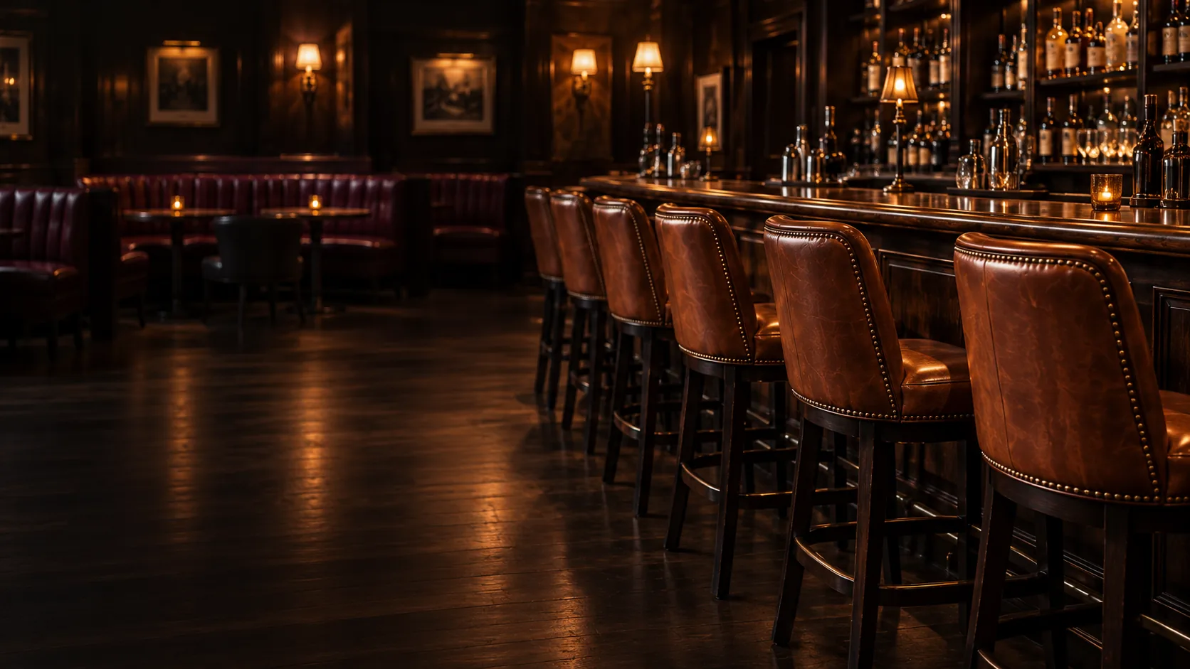 Stools along a back bar