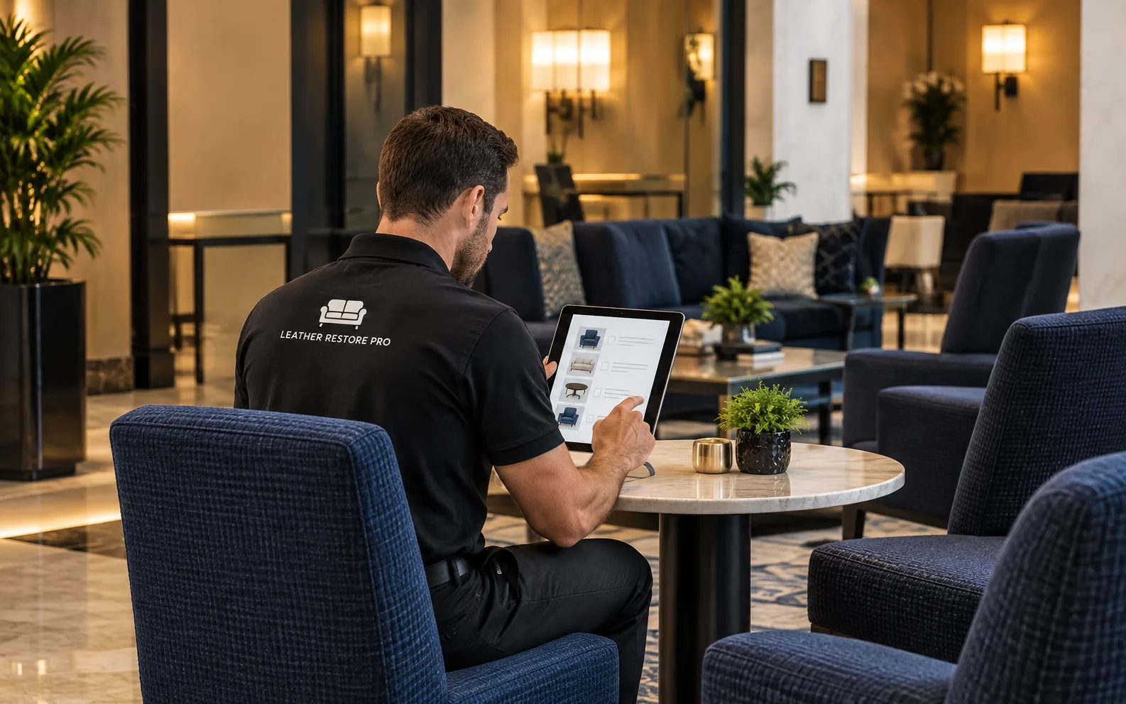 Confirming a monthly furniture maintenance schedule on a laptop