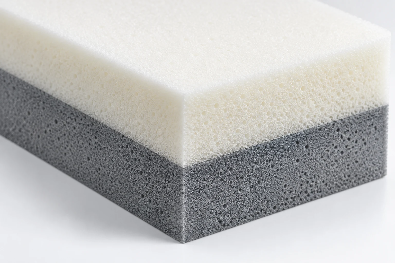 Cross section through the foam layers of a medical chair cushion