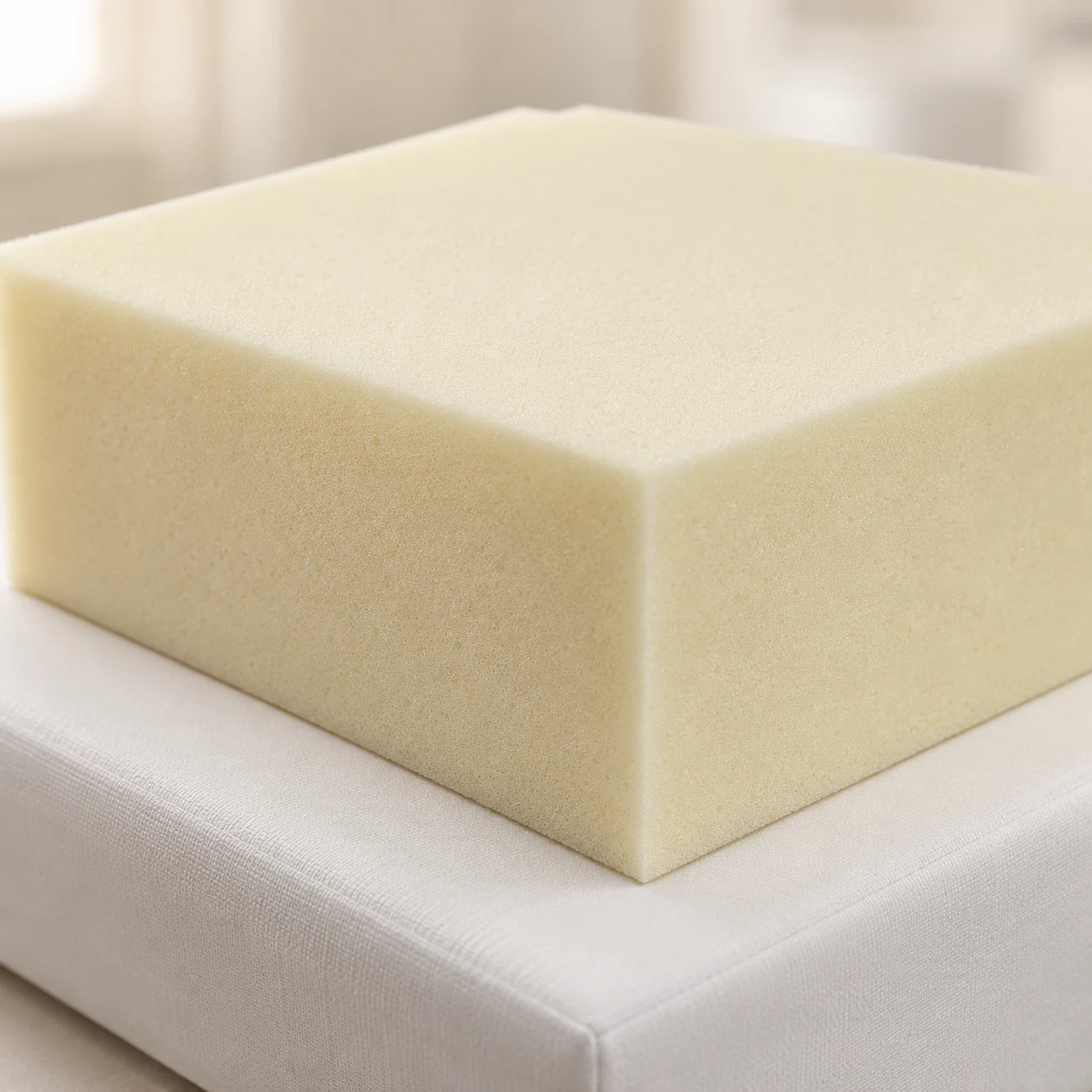 Memory foam blend block for a contouring seat cushion