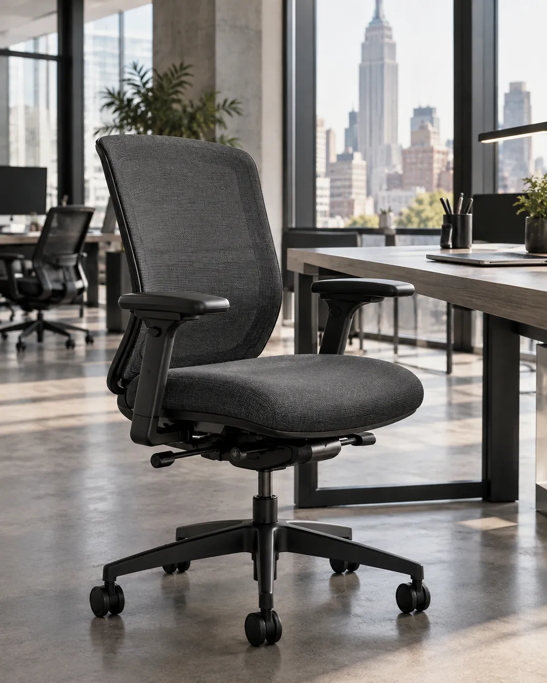 Mesh-back task chair at a desk