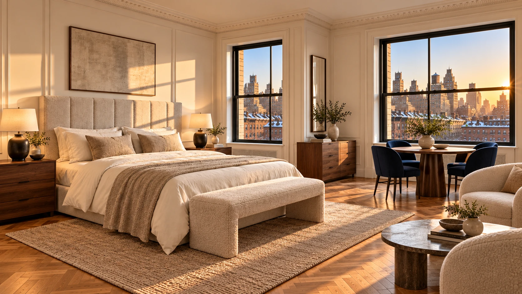 The finished model apartment bedroom, photo ready