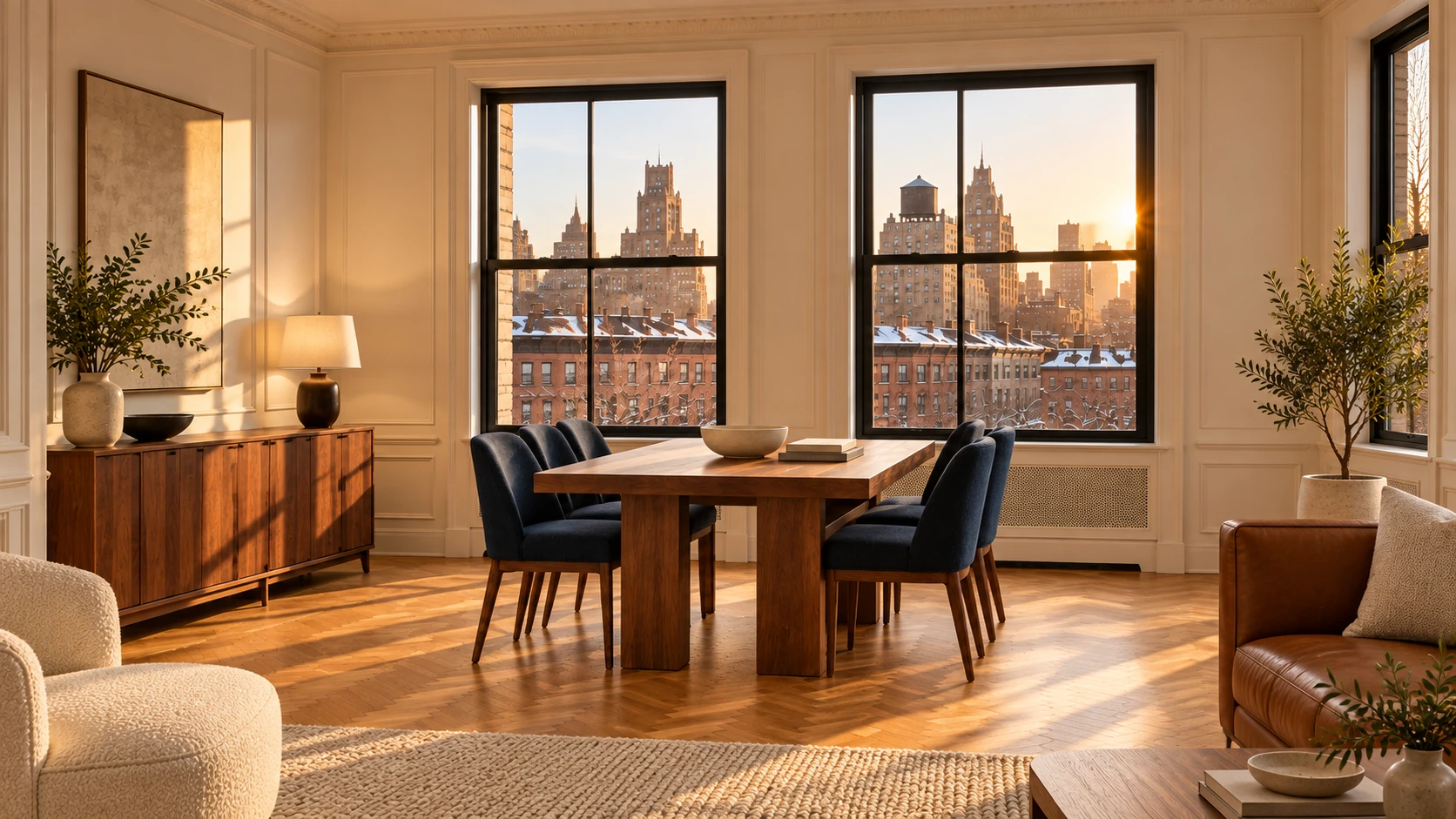 The finished model apartment dining area, photo ready