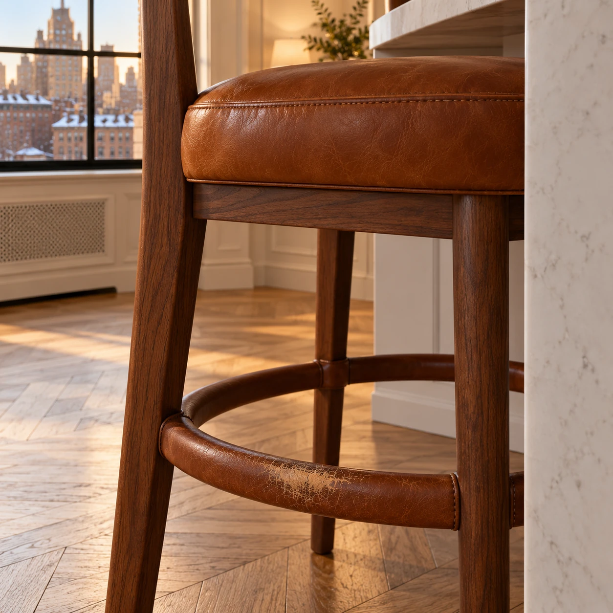 A stool seat worn through above the footring