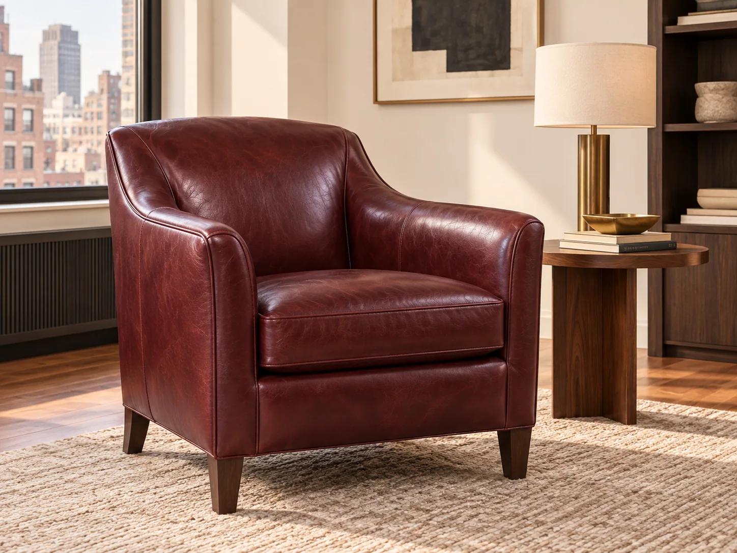 An oxblood leather armchair